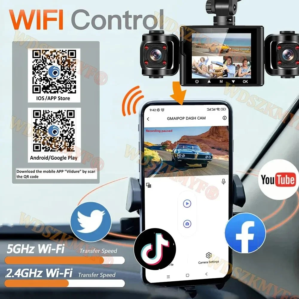360° Car Dash Cam 3/4 Channels Video Recorder WIFI 1080P Car DVR 3Lens Front left right Rear camera Black Box Car accessory