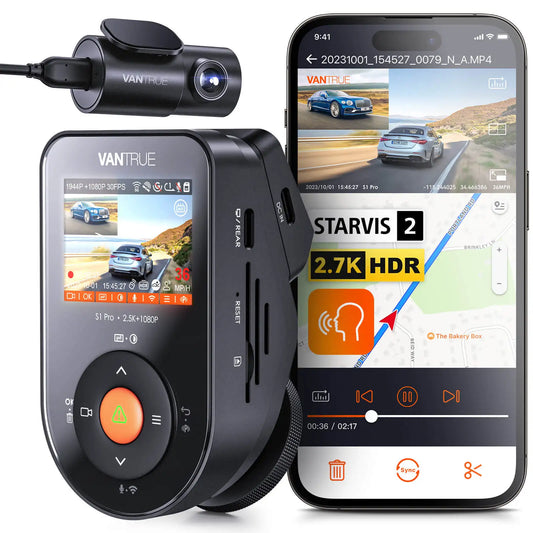 Vantrue S1Pro DashCam 2.7K Dual Dash Cam Front and Rear 5G WiFi 60FPS Hidden Dash Camera w/HDR Night Vision GPS Voice Control