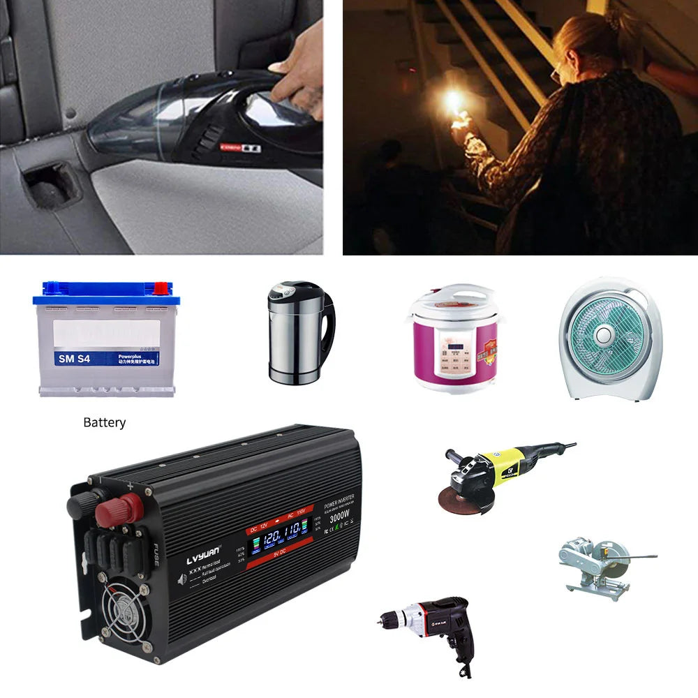 2000W Car Inversor 12V to 110V Universal/EU socket DC to AC Power Inverter home/travel/camping portable power supply Converter