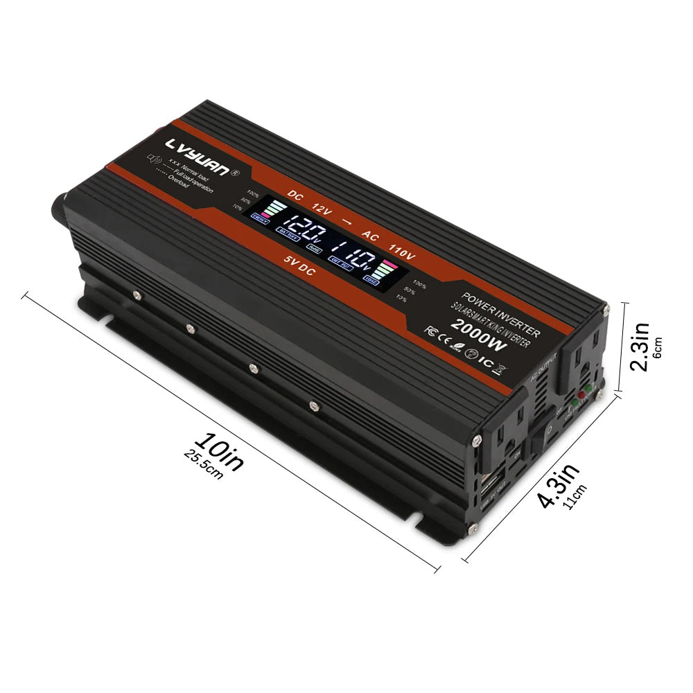 2000W Car Inversor 12V to 110V Universal/EU socket DC to AC Power Inverter home/travel/camping portable power supply Converter