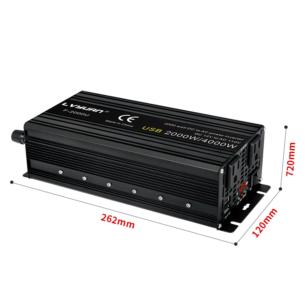 2000W Car Inversor 12V to 110V Universal/EU socket DC to AC Power Inverter home/travel/camping portable power supply Converter