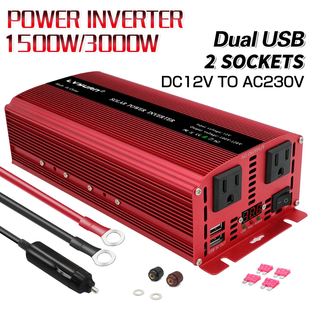 2000W Car Inversor 12V to 110V Universal/EU socket DC to AC Power Inverter home/travel/camping portable power supply Converter