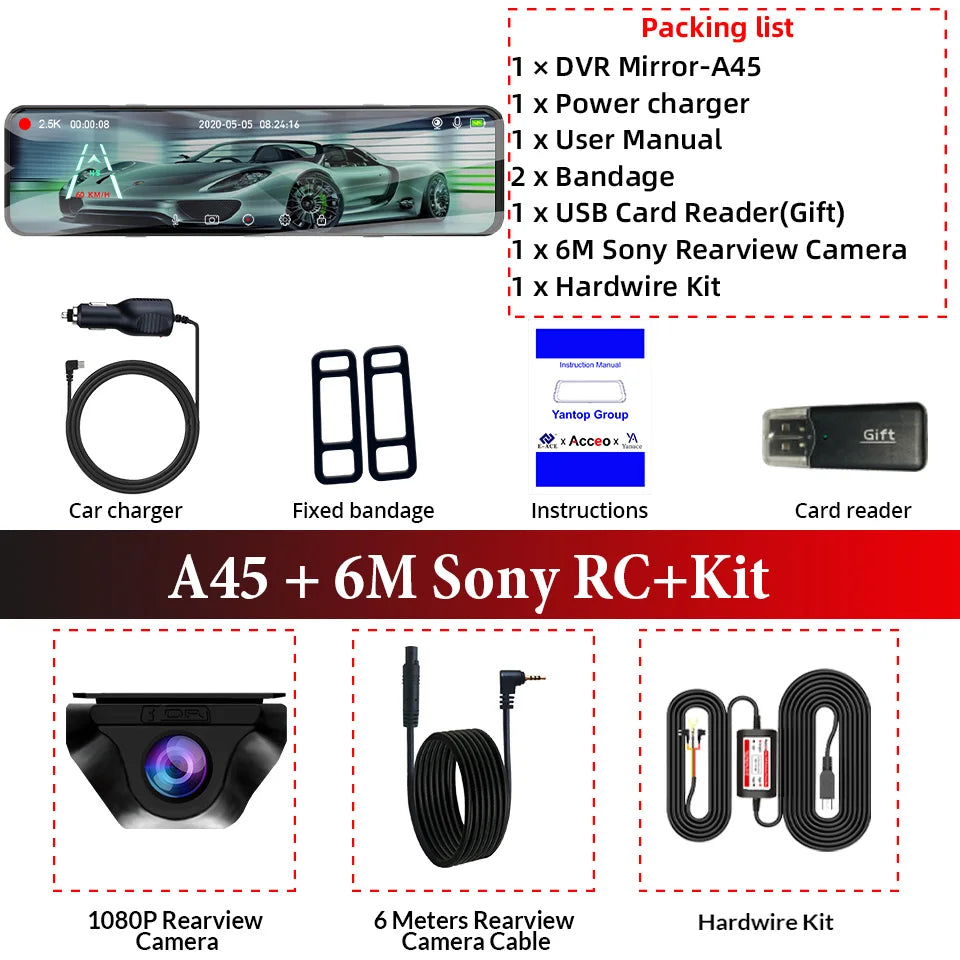 Yangood A45 2.5K Dashcam Auto Car DVR 11 Inch Touch IPS RearView Mirror Support WIFI Rear View Camera Car Camera Video Recorder