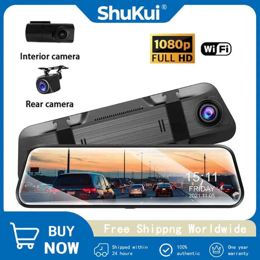 10-Inch Car Touch Screen Rearview Mirror Camera, featuring Front and Rear DVR Dash Cam, Video Recorder BlackBox for Enhanced Driving Safety