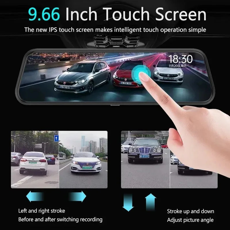 10-Inch Car Touch Screen Rearview Mirror Camera, featuring Front and Rear DVR Dash Cam, Video Recorder BlackBox for Enhanced Driving Safety