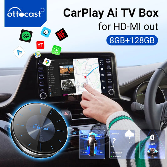 Ottocast CarPlay Ai Box Car Wireless Android Auto Car Play TV Video Accessories Novelty Auto Accessories P3 for HDMI Out