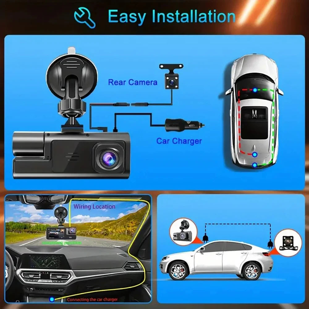 3 Camera Dash Cam For Car Camera 1080P Video Recorder WIFI Car DVR 2lens Front Rear View Camera Night Vision Car Accessories