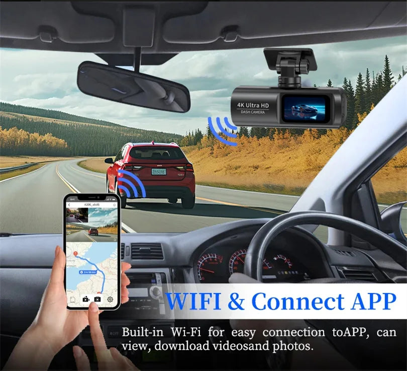 E-ACE Dashcam 4K GPS WIFI front and rear 3 channel car dvr dash cam usb 2 camera Video recorder Black box auto systems Smart